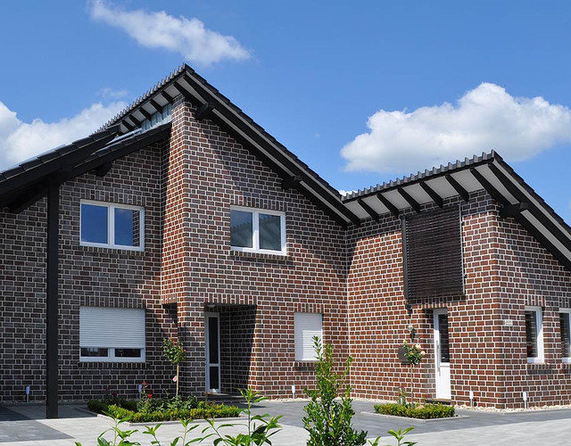 Single-family houses made of blue and brown shaded Accum brick