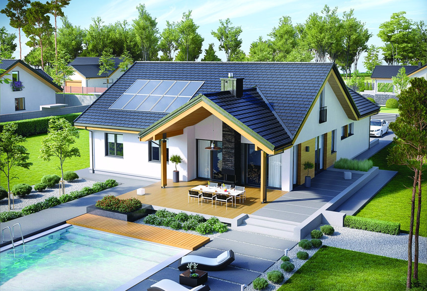 Single-family house Simon made with the Bergamo flat roof tile 