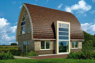 A modern house covered with rustic Piemont roof tiles