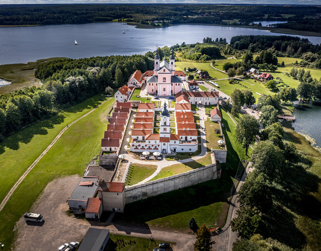 Ornithological observatory made of red natural Bornholm roof tiles